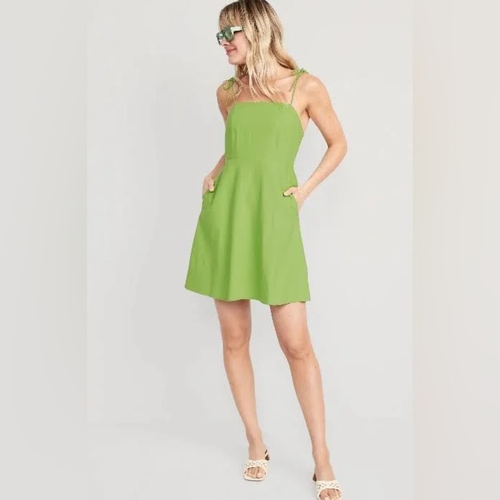 Old Navy Fit & Flare Tie-Shoulder Mini Cami Dress in Green Women’s Size L